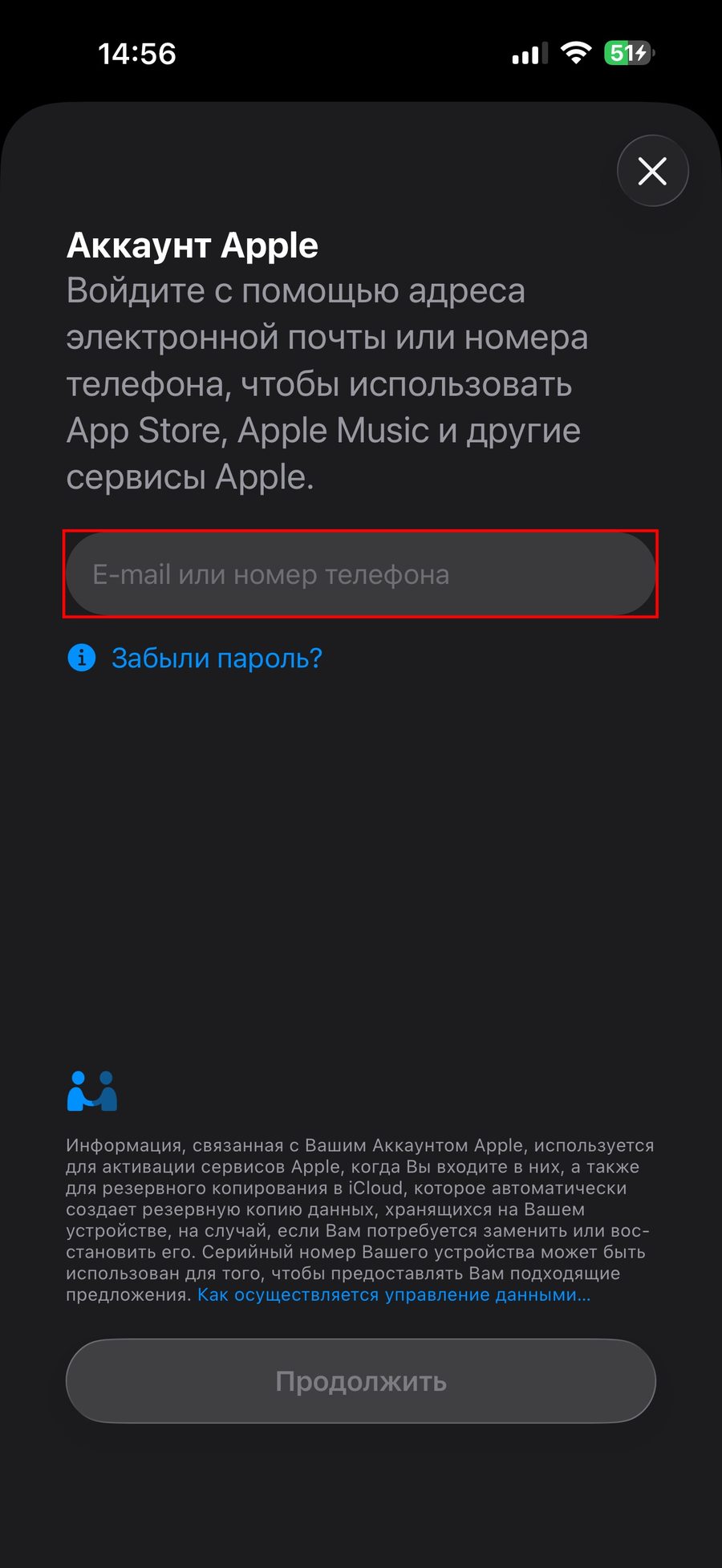 Вход с выданным Apple ID
